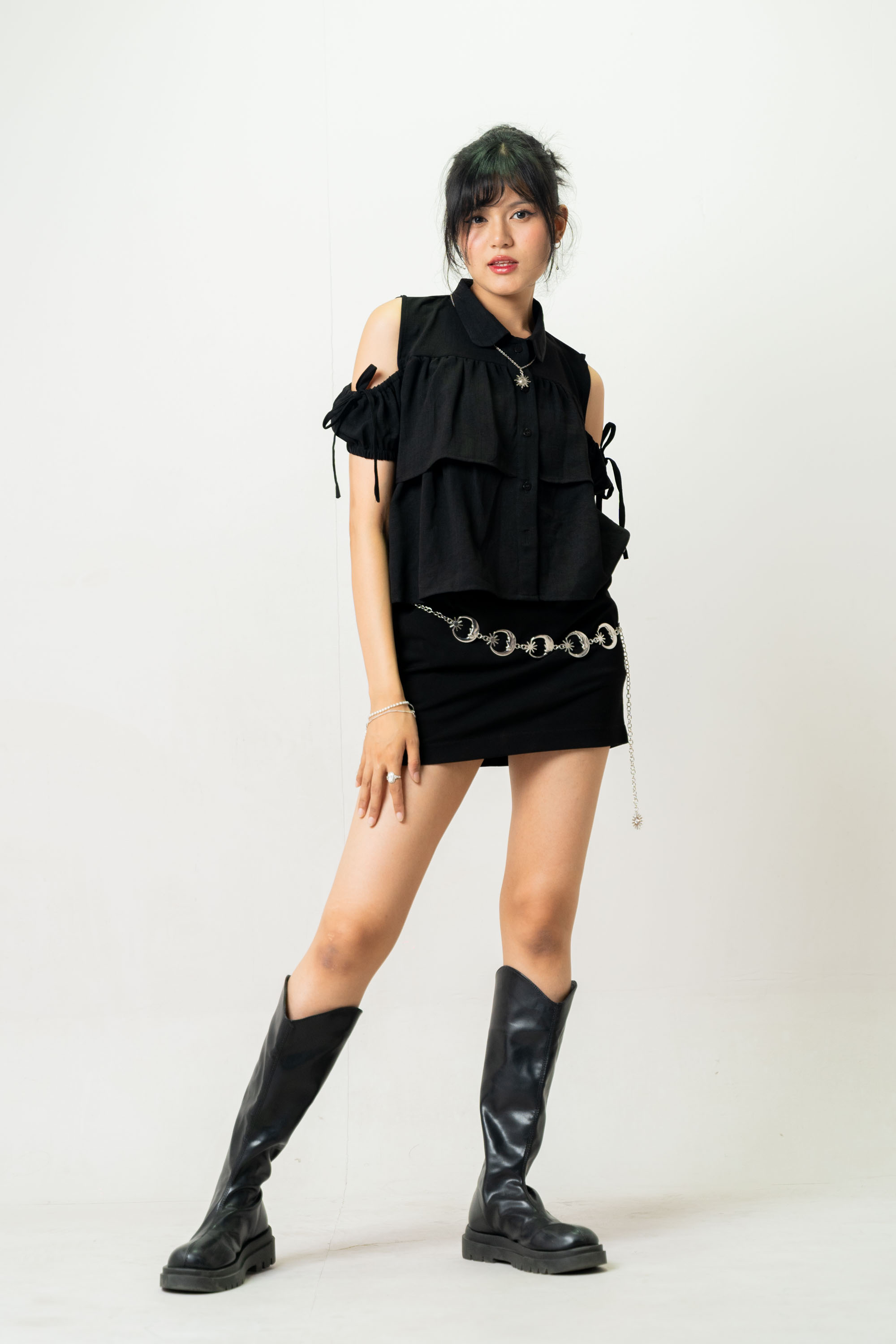 Aurora Black Ruffled Top